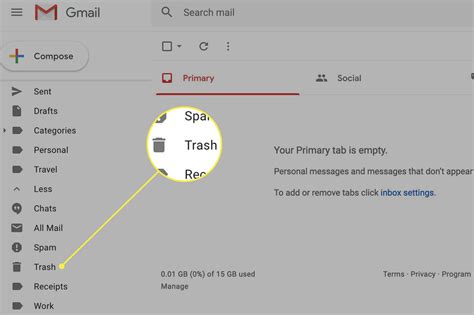 where is the trash folder in gmail