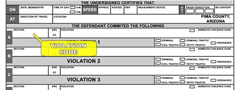where is the violation code on a ticket in arizona