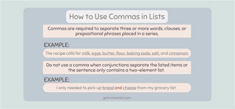 where to put a comma in a list of things