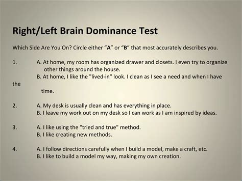 Which Brain Is Dominant Test Printable