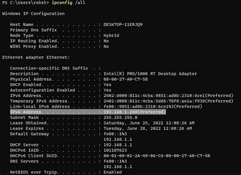 which command is used to check ip address in windows