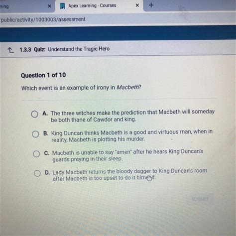 which event is an example of irony in macbeth brainly
