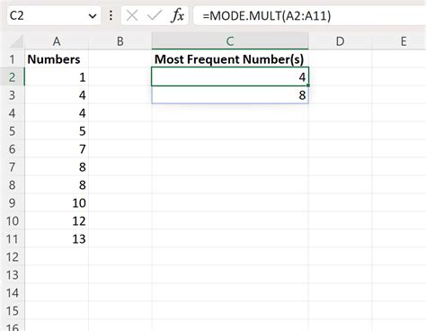 which excel function returns the most common value in a list of values