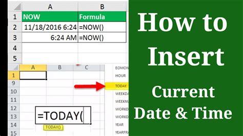 which function is used to find the current date and time in excel