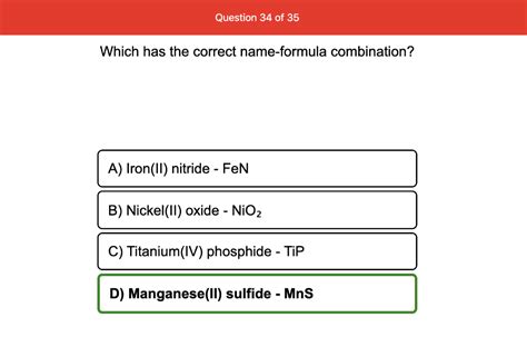 which has the correct name formula combination