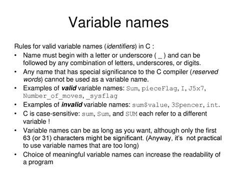 which is valid variable name in c