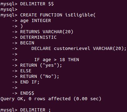 which keyword is used to create a user defined function in mysql