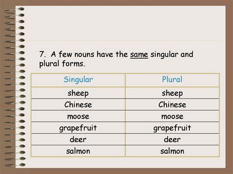 which noun has the same singular and plural forms