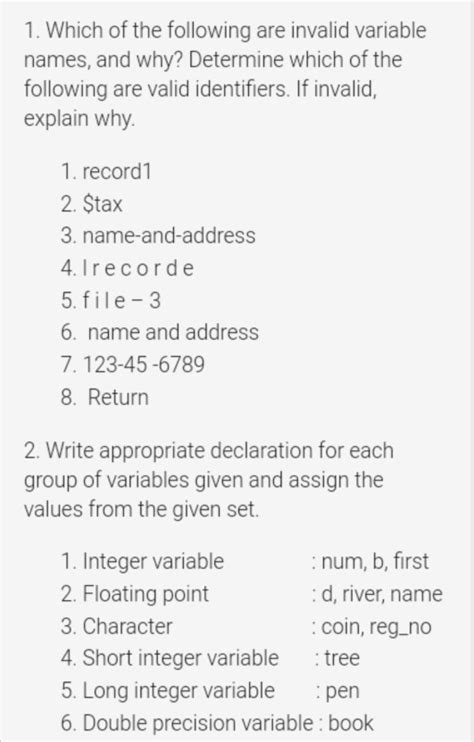 Which Of The Following Is Not A Valid Variable Name Declaration Select One