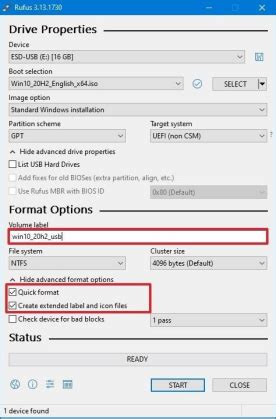 which partition scheme to select in rufus for windows 10