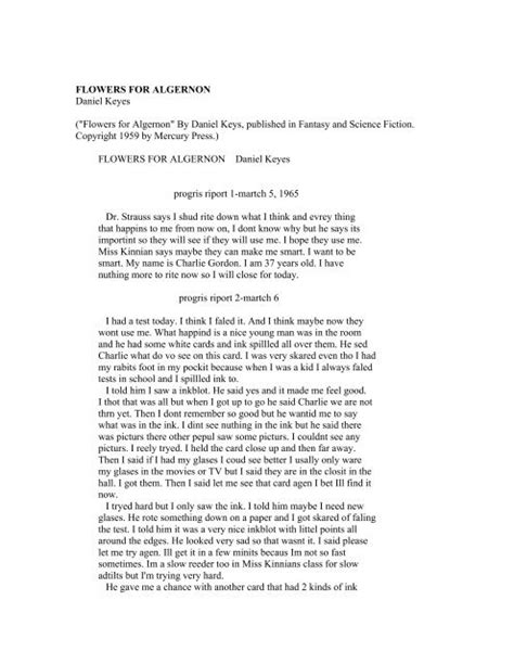 Which Quotation From Flowers For Algernon Best Supports The Answer To Part A