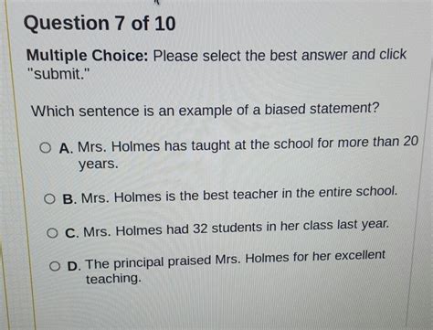 which sentence is an example of a biased statement