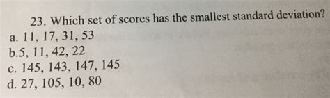Solved Which set of scores below has the smallest standard