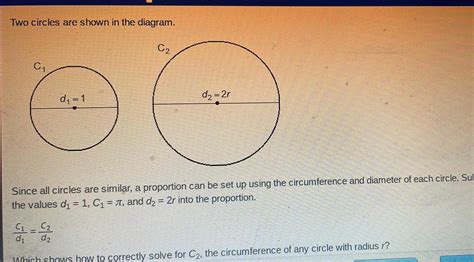which shows how to correctly solve for c2 the circumference of a circle with radius r