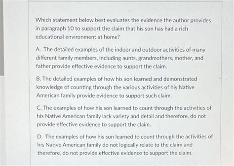 Analyzing the Evidence: Unveiling the Most Accurate Assessment in the Text