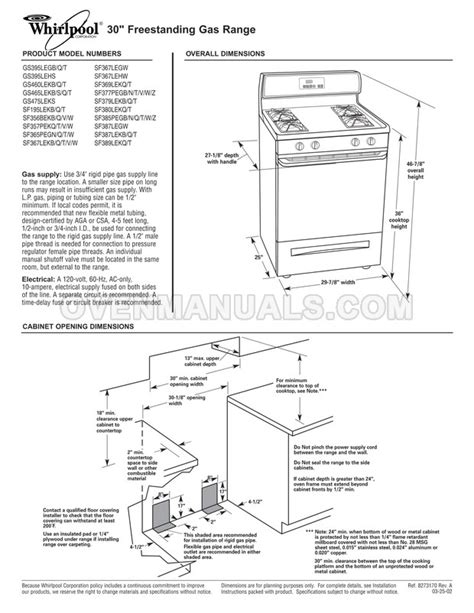 Whirlpool Gas Range Installation Instructions