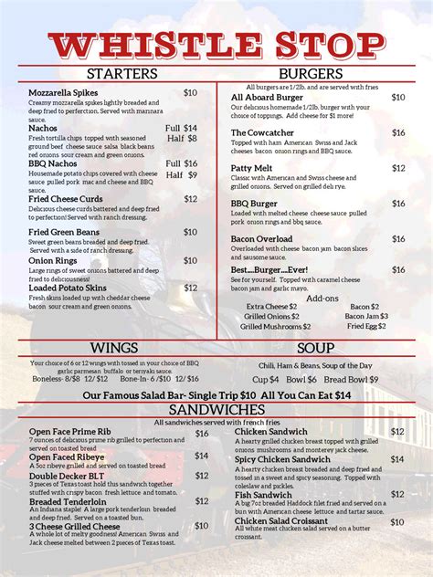 Whistle Stop New Menu