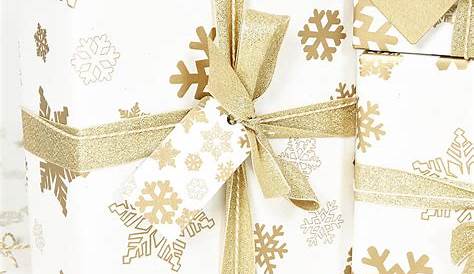 Elegant Gold & White Christmas Snowflake Pattern Wrapping Paper