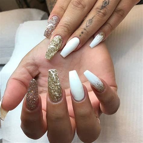 White & Gold Nails Gold nail art, White nail art, White nail designs
