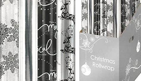 PRINTED GLOSS DOUBLE SIDED WRAPPING PAPER XMAS WHITE SILVER MOTIF
