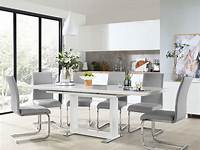 Tokyo White High Gloss Extending Dining Table with 8 Perth Light Grey