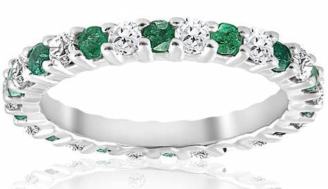 White Gold Emerald Eternity Ring 9ct 0.35ct Diamond &