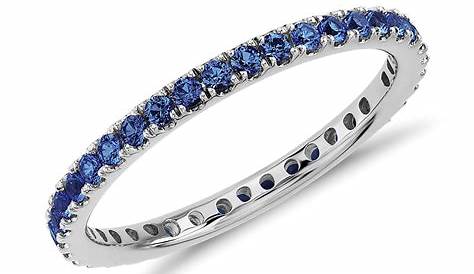 Riviera Pave Sapphire Eternity Ring In 18k White Gold 1 5mm Blue