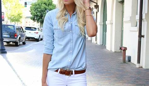 White Heels Outfit Spring Jeans And Button Up Classic