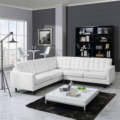 Contemporary White Leather L Shaped Sectional Sofa Modern eBay