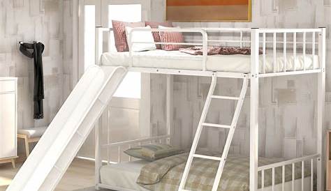 White Metal Loft Bed With Slide Amazon Com Dhp Junior Twin