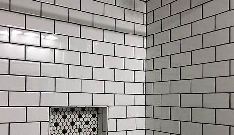 Tiny white tile with black grout...check! Bathroom makeover, Bathroom