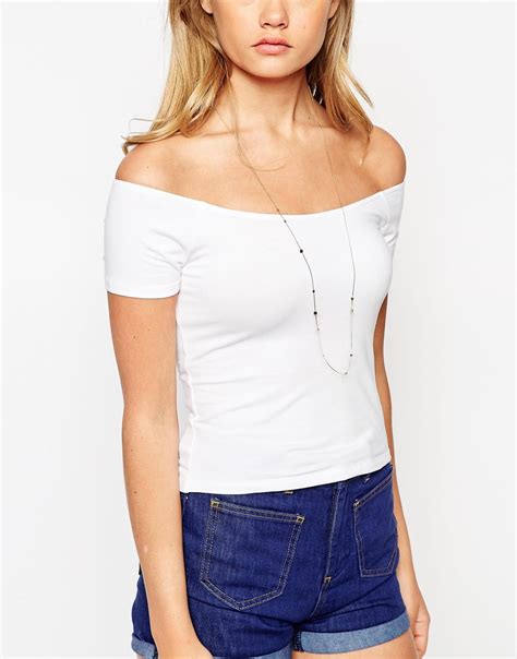 White Fitted Off The Shoulder Top FitnessRetro