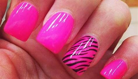 Pink zebra nails, white stripe, nail art, nail design, bright nails