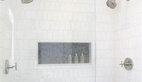 White Tile Bathroom Walls, Large Tile Bathroom, White Tile Shower