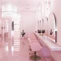 white and pink salon interior design