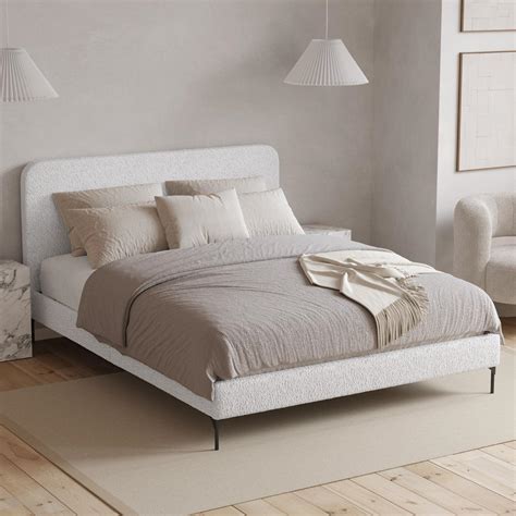 White Bed Frame Double Fabric