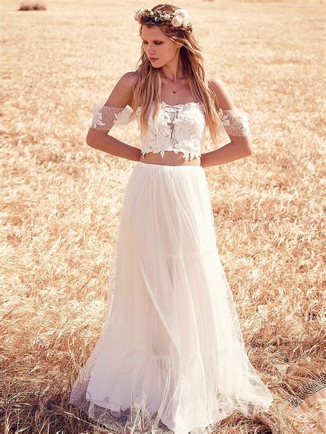 White Ruffle BOHEMIAN WEDDING Gauze Maxi DRESS / Beach Wedding Dress