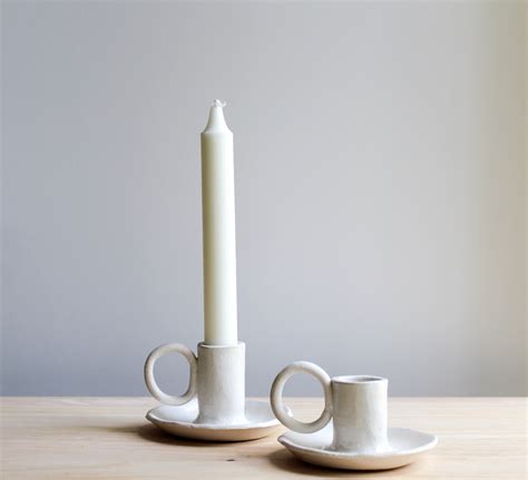 White Candlestick Holder With Handle