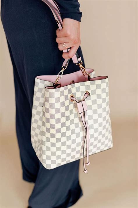 White Checkered Bucket Bag