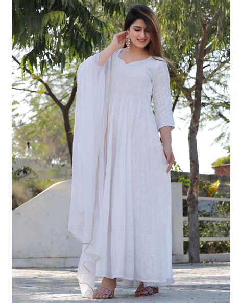 white chikankari anarkali