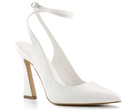 white closed toe ankle strap heels