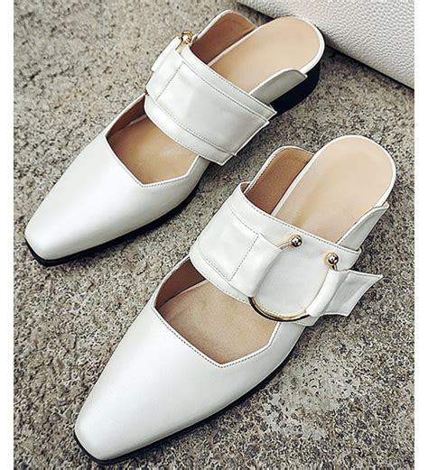 white closed toe mules
