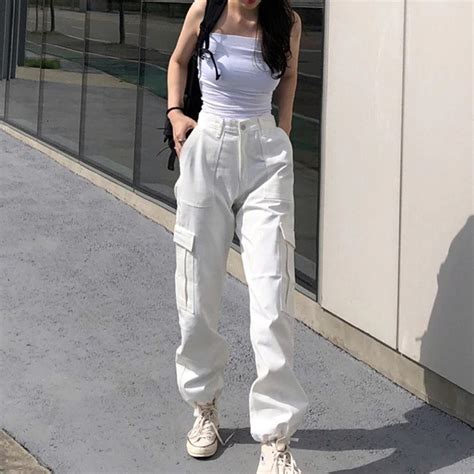 white cotton cargo pants women