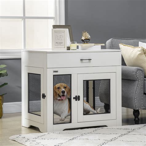 White Dog Crate End Table