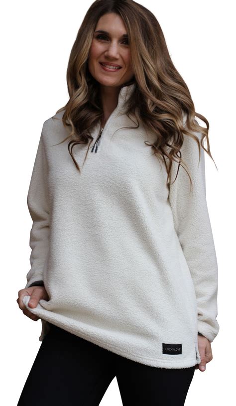 white fleece pullover for women