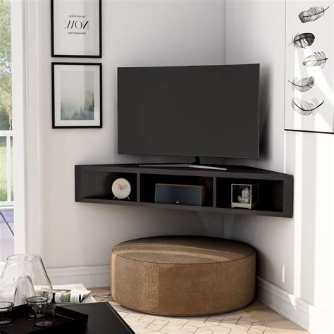 White Floating Corner Tv Shelf