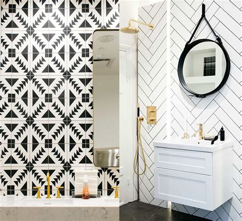 white geometric bathroom tiles
