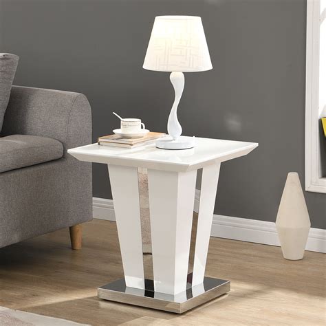 different materials and finishes of white high gloss lamp tables