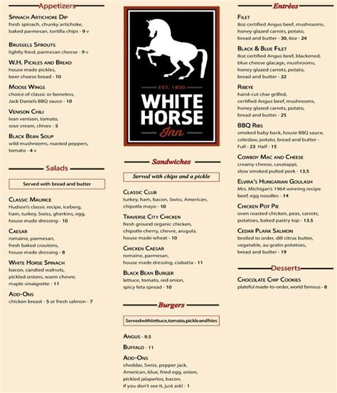 white horse inn metamora michigan menu