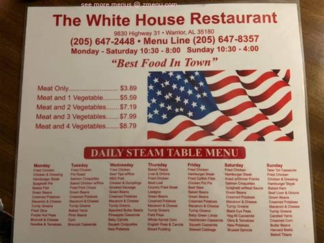 white house restaurant menu